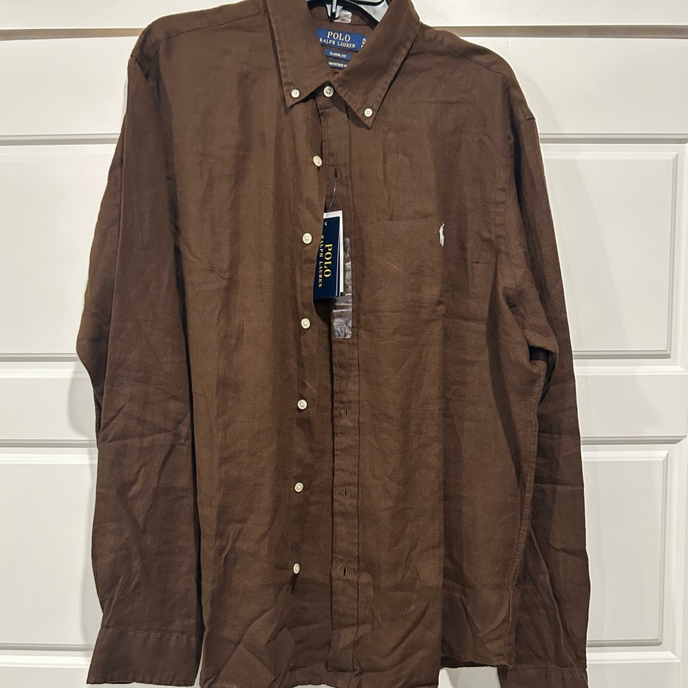 Polo by Ralph Lauren Dark Brown Casual Shirt Linen